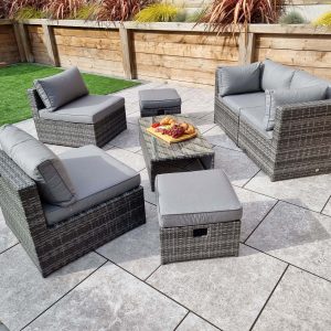 'Chelsea' Modular Grey Rattan Outdoor Dining Sofa Set with Stools