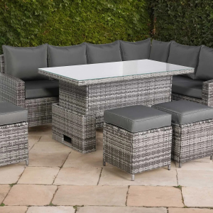 Henley High Back RHF Grey Rattan Outdoor Corner Sofa Garden Furniture Adjustable Dining Table Set
