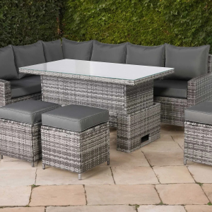 Henley High Back LHF Grey Rattan Outdoor Corner Sofa Garden Furniture Adjustable Dining Table Set