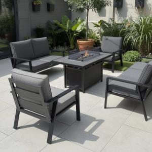 'Sienna' Outdoor Aluminium 7 Seater Grey Firepit Sofa Dining Set